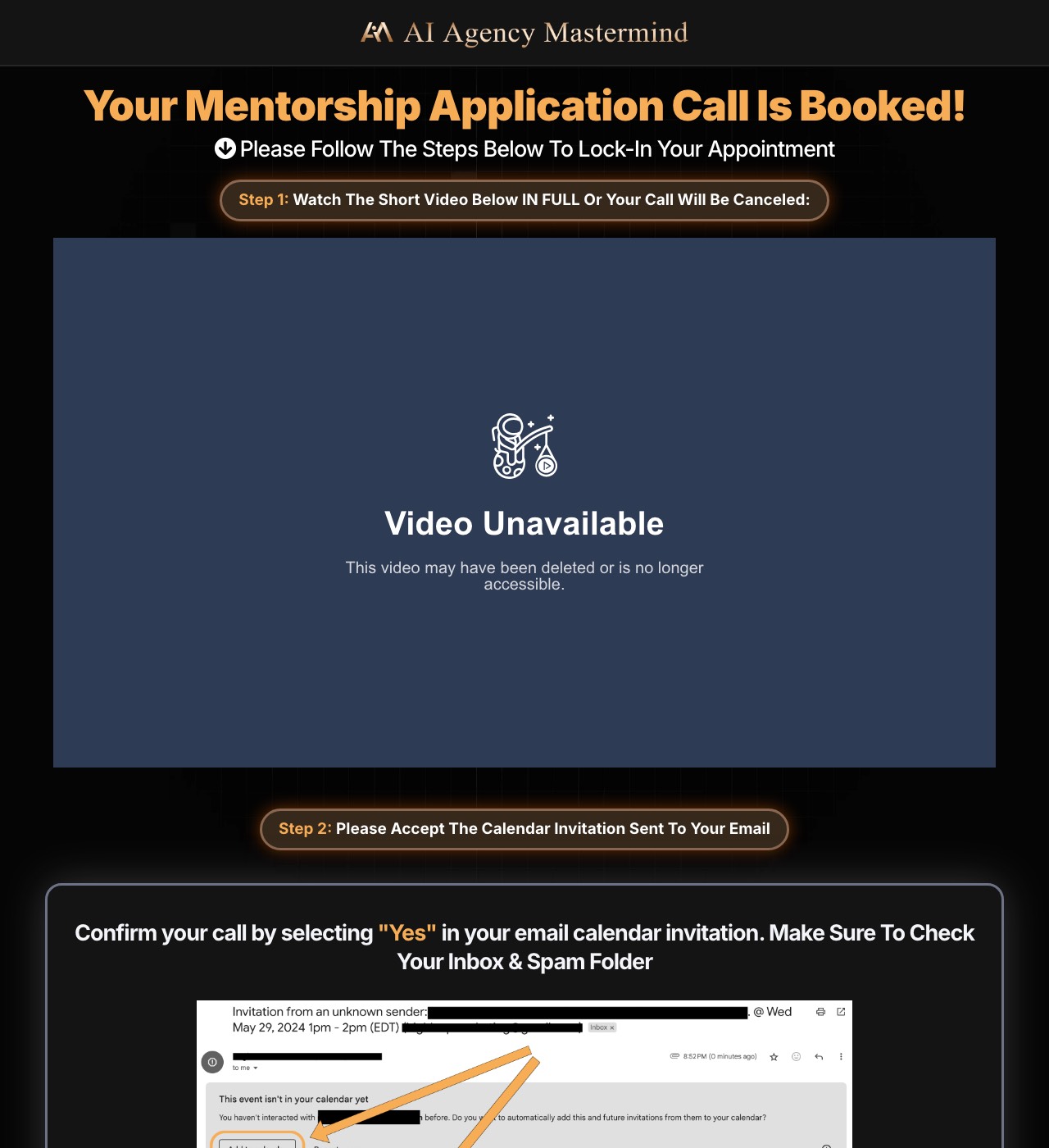 Confirmation page: Carson Reed · booked a call